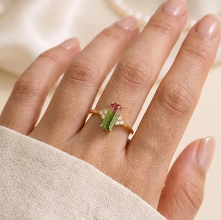 14k Gold Bi-Color Tourmaline with Diamond Ring