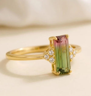 14k Gold Bi-Color Tourmaline with Diamond Ring