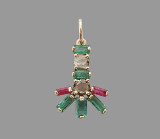 14K Solid Gold Natural Emerald, Diamond & Ruby Pendant