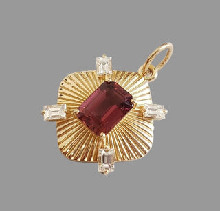 14k Gold Pink Tourmaline & Baguette Diamond Pendant