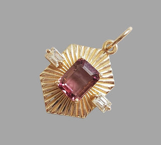 14K Solid Gold Pink Tourmaline Diamond Pendant