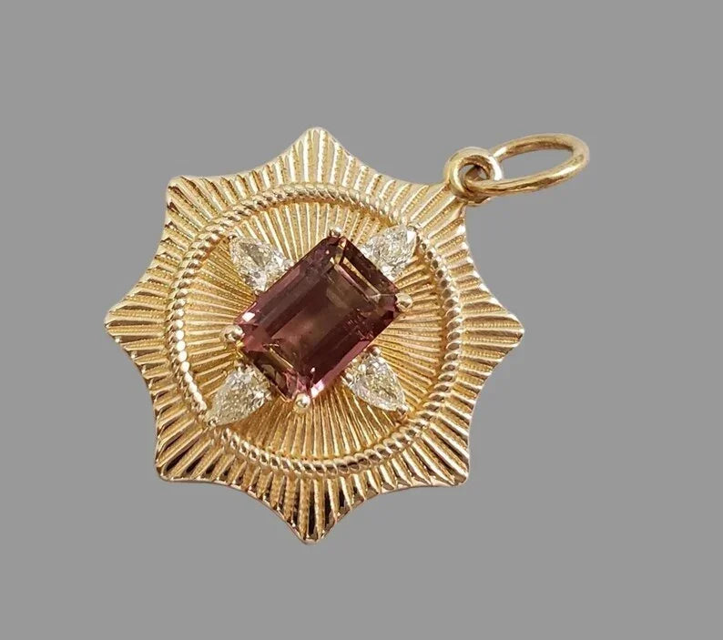 Natural Pink Tourmaline & Diamond Pendant