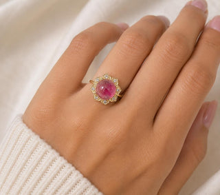 Floral 14K Gold Cabochon Tourmaline & Diamond Ring