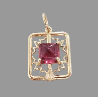 Gold pendant with square ruby and diamond accent, elegant geometric design