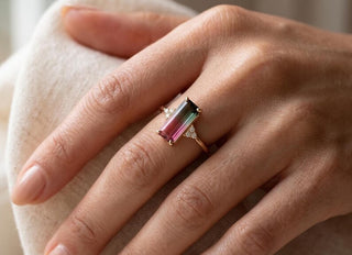 14K Gold Bi-Color Tourmaline With Diamond Ring