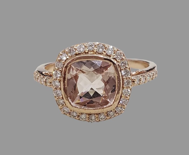 Peach Morganite Diamond Ring in 18k Rose Gold