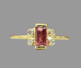 14K Solid Gold Pink Spinel Ring | Baguette Cut Gemstone