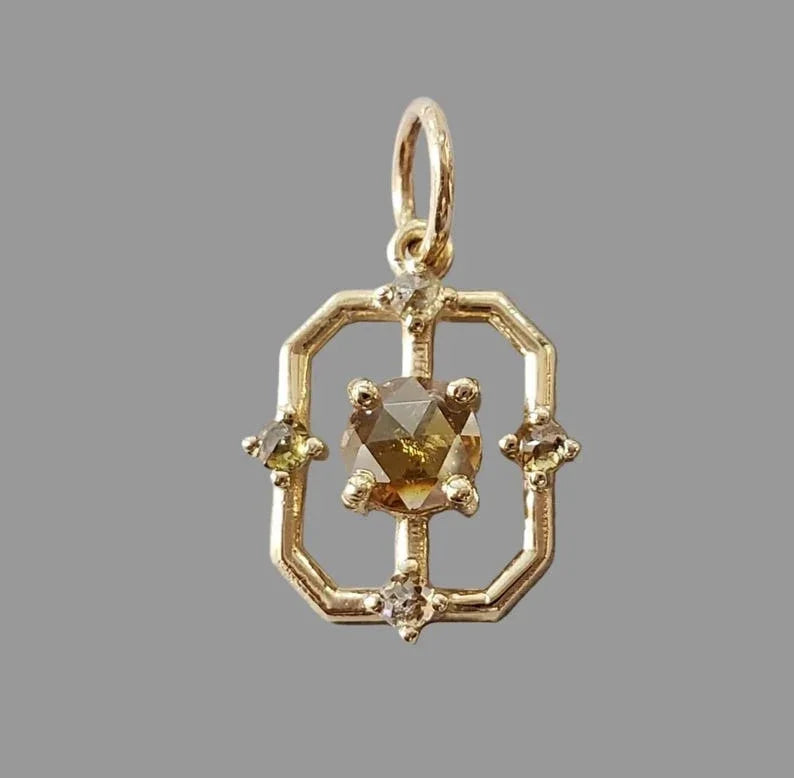 14K Solid Gold Natural Yellow Diamond Pendant