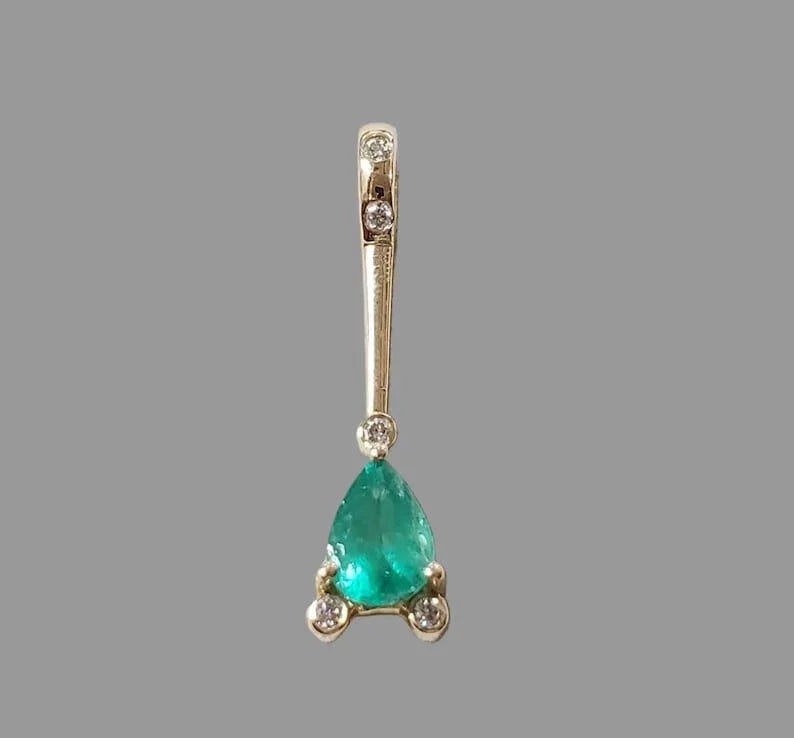 Handmade 14K Gold Emerald Diamond Pendant