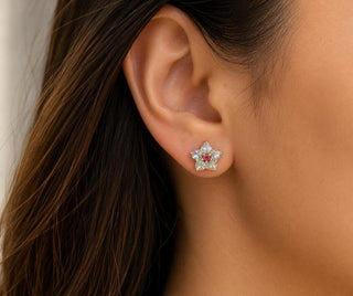 14K Gold Aquamarine & Tourmaline Stud Earrings