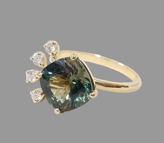 14k Gold Cushion Cut Green Tourmaline Ring