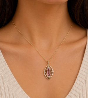 14K Gold Pink Tourmaline & Diamond Pendant