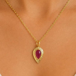 18K Gold Cabochon Ruby Charm Pendant