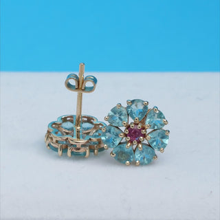 14K Gold Apatite & Tourmaline Stud Earrings