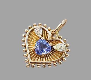 14K Gold Blue Sapphire Diamond Heart Pendant
