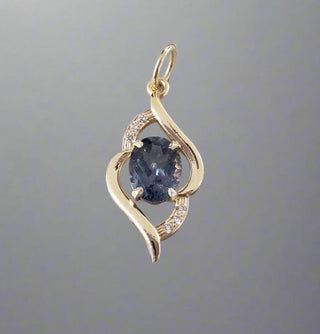 14k Gold Natural Blue Tourmaline and Brilliant Cut Diamond Pendant