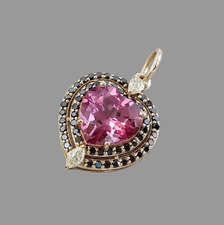 Heart Pink Topaz With Black & White Diamond Pendant