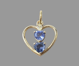 14K Gold Heart Pendant, Blue Sapphire & Diamond