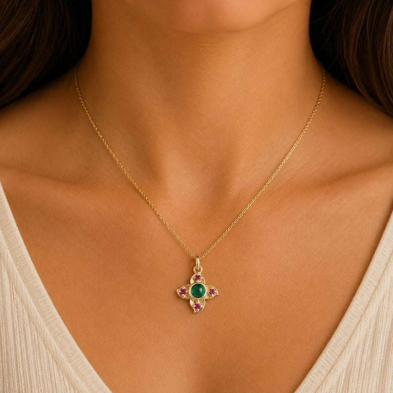 Floral birthstone charm in matte yellow gold