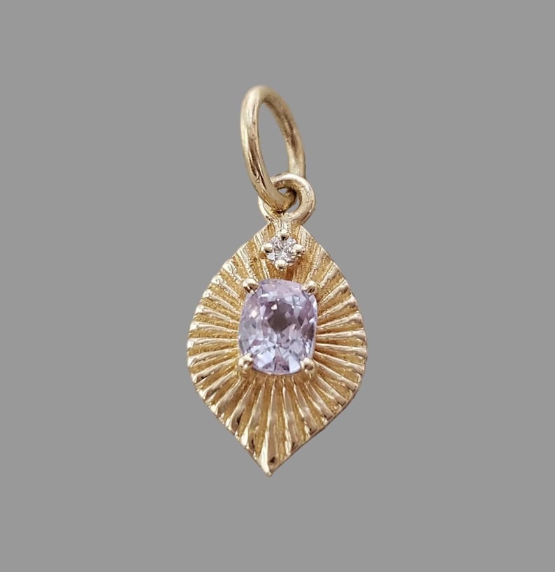 14K Gold Fancy Textured Charm With Spinel & Diamond Pendant
