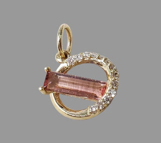 14K Gold Baguette Tourmaline & Diamond Pendant