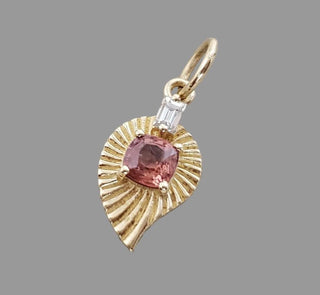14K Textured Gold Pink Spinel Diamond Pendant