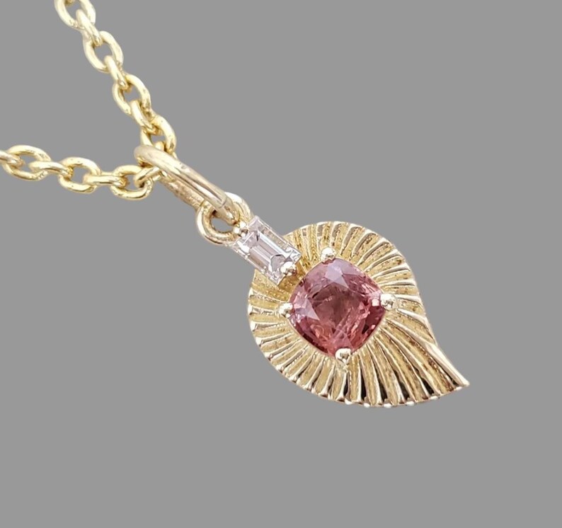 14K Textured Gold Pink Spinel Diamond Pendant