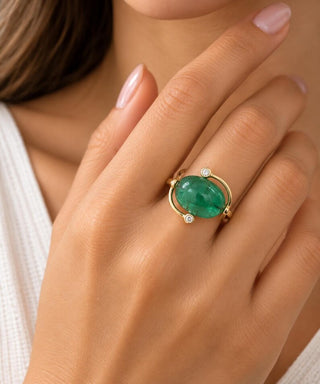 Drilled 14K Gold Natural Tumble Emerald & Diamond Ring