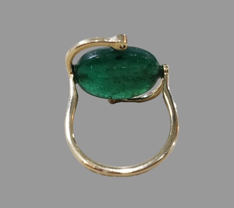 Drilled 14K Gold Natural Tumble Emerald Diamond Ring