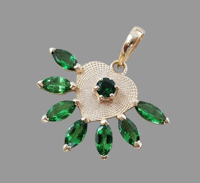 14K Gold Textured Tsavorite Pendant, Green Tsavorite Garnet