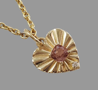 14K Gold Spinel Diamond Pendant, Heart Charm