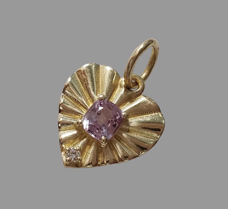 Natural Spinel Heart Pendant, Handmade 14k Gold