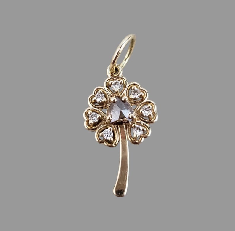 Natural Brown Diamond Pendant, 14K Gold Floral Design