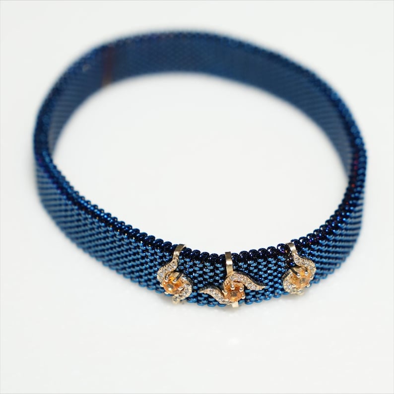 14K Gold Fanta Garnet & Natural Diamond Stretch Bracelet