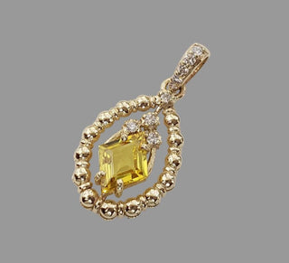 Natural Yellow Sapphire 14K Gold Diamond Pendant