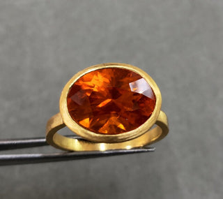 14K Gold Red Tourmaline Ring, Oval Bezel Set Gemstone Ring