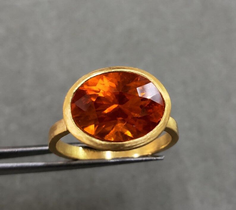 14K Gold Red Tourmaline Ring, Oval Bezel Set Gemstone Ring
