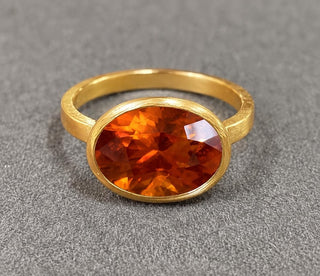 14K Gold Red Tourmaline Ring, Oval Bezel Set Gemstone Ring