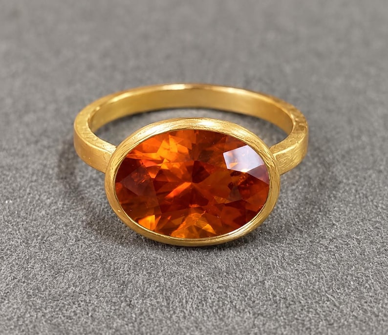 14K Gold Red Tourmaline Ring, Oval Bezel Set Gemstone Ring