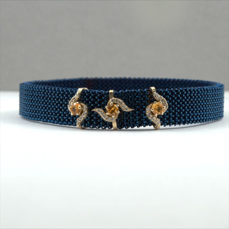 14K Gold Fanta Garnet & Natural Diamond Stretch Bracelet