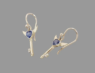 14K Gold Blue Sapphire Diamond Earrings