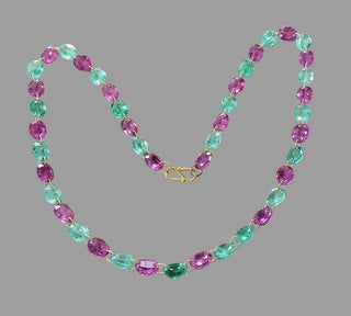 14K Gold Lab Grown Emerald & Tourmaline Necklace