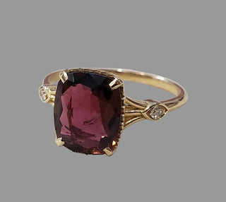 14K Gold Tourmaline Diamond Ring, Pink Tourmaline Cocktail Ring