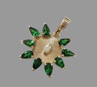 14K Gold Tsavorite Diamond Pendant, Green Garnet Necklace