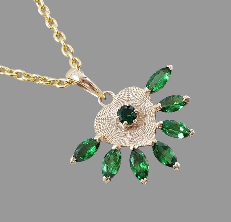 14K Gold Textured Tsavorite Pendant, Green Tsavorite Garnet