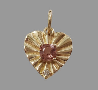 14K Gold Spinel Diamond Pendant, Heart Charm
