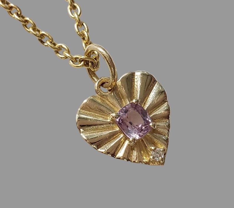Natural Spinel Heart Pendant, Handmade 14k Gold