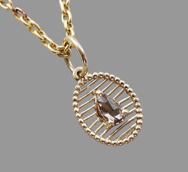 14K Gold Brown Diamond Pendant, Natural Rose Cut Diamond