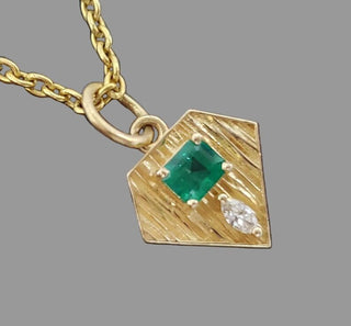 14K Gold Emerald and Diamond Pendant