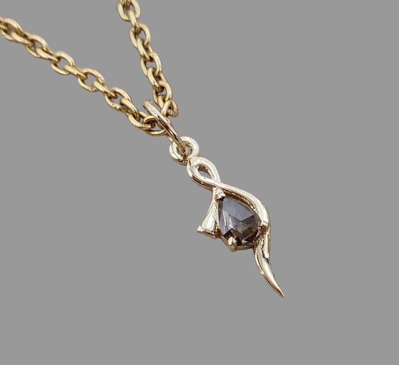 Handmade 14K Gold Brown Rose Cut Diamond Pendant